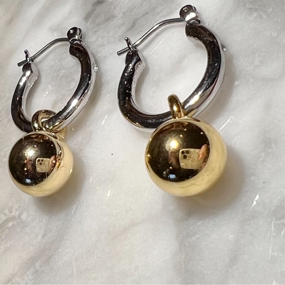 Silver hoop earrings with Gold Balls Dangle Hoops Perfect two tone earrings! - Picture 12 of 16